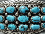 Huge Heavy Thick Vintage Native American Navajo Turquoise Sterling Silver Bracelet Old-Nativo Arts