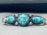Mesmerizing Native American Navajo Signed Carico Lake Turquoise Sterling Silver Bracelet-Nativo Arts