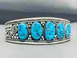 Amazing Vintage Native American Navajo 5 Morenci Turquoise Sterling Silver Bracelet-Nativo Arts