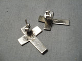 Exquisite Vintage Native American Navajo 14k Gold Cross Sterling Silver Earrings-Nativo Arts
