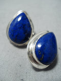 Tommy Jackson Famous Vintage Native American Navajo Midnight Lapis Sterling Silver Earrings-Nativo Arts