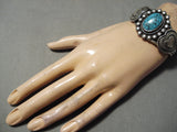 Museum Vintage Native American Navajo Heart Sterling Silver #8 Turquoise Bracelet Cuff-Nativo Arts
