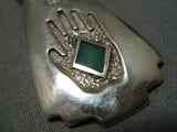 Native American Amazing Vintage Hands Inlay Turquoise Sterling Silver Necklace-Nativo Arts