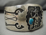 Superior Vintage Hopi Native American Navajo Mudhead Sterling Silver Persin Turquoise Bracelet-Nativo Arts