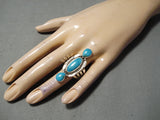 Vibrant Vintage Native American Navajo Blue Gem Turquoise Sterling Silver Ring Old-Nativo Arts