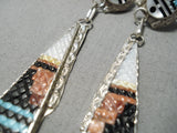Hand Carved Inlay Master Zuni Native American Sterling Silver Earrings-Nativo Arts