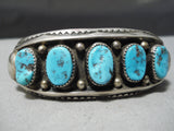 Heavy 72 Gram Vintage Native American Navajo Turquoise Sterling Silver Stamped Bracelet-Nativo Arts