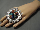 Important Zuni Huge Native American Turquoise Inlay Sterling Silver Ring-Nativo Arts