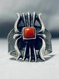 Aaron Anderson Signed Native American Navajo Coral Sterling Silver Ring-Nativo Arts