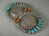 Absolutely Huge Vintage Navajo Turquoise Coral Native American Jewelry Silver Pin-Nativo Arts