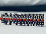 Across The Hand Important Native American Navajo Coral Sterling Silver Ring-Nativo Arts