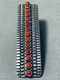 Across The Hand Important Native American Navajo Coral Sterling Silver Ring-Nativo Arts