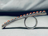 Across The Hand Important Native American Navajo Coral Sterling Silver Ring-Nativo Arts