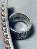 Across The Hand Important Native American Navajo Coral Sterling Silver Ring-Nativo Arts