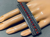 Across The Hand Important Native American Navajo Coral Sterling Silver Ring-Nativo Arts