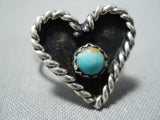 Adorable Vintage Native American Navajo Sleeping Beauty Turquoise Sterling Silver Heart Ring Old-Nativo Arts