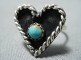 Adorable Vintage Native American Navajo Sleeping Beauty Turquoise Sterling Silver Heart Ring Old-Nativo Arts