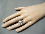 Adorable Vintage Native American Navajo Sleeping Beauty Turquoise Sterling Silver Heart Ring Old-Nativo Arts