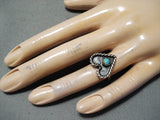 Adorable Vintage Native American Navajo Sleeping Beauty Turquoise Sterling Silver Heart Ring Old-Nativo Arts