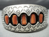 Advanced Technique Vintage Native American Navajo Coral Sterling Silver Bracelet-Nativo Arts