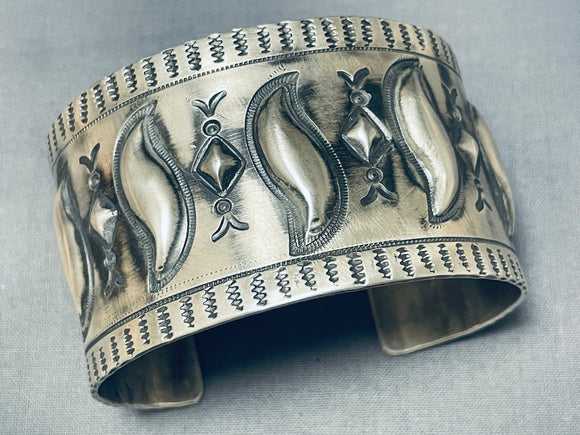 Al Cleveland Dramatic Native American Navajo Sterling Silver Bracelet Signed-Nativo Arts