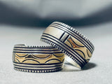 Al Monte Native American Navajo Sterling Silver & 14k Gold Hoop Earrings Signed-Nativo Arts