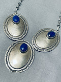 Al Platero Vintage Native American Navajo Lapis Concho Sterling Silver Necklace-Nativo Arts