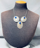 Al Platero Vintage Native American Navajo Lapis Concho Sterling Silver Necklace-Nativo Arts