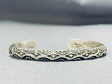 Al Toadacheene Vintage Native American Navajo Sterling Silver Sun Stamp Bracelet-Nativo Arts