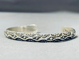 Al Toadacheene Vintage Native American Navajo Sterling Silver Sun Stamp Bracelet-Nativo Arts