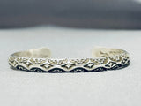 Al Toadacheene Vintage Native American Navajo Sterling Silver Sun Stamp Bracelet-Nativo Arts