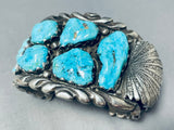 Alice Quam Heavy Men's Authentic Vintage Native American Zuni Turquoise Sterling Silver Bracelet-Nativo Arts