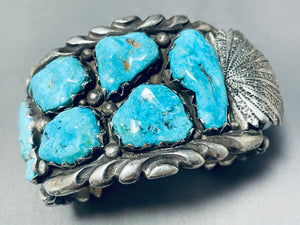 Alice Quam Heavy Men's Authentic Vintage Native American Zuni Turquoise Sterling Silver Bracelet-Nativo Arts