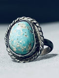 Amazing Earlier Vintage Native American Navajo #8 Turquoise Sterling Silver Ring-Nativo Arts