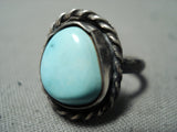 Amazing Early Vintage Native American Navajo Light Blue Turquoise Sterling Silver Bead Ring Old-Nativo Arts
