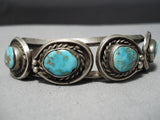 Amazing Heavy Thick Vintage Native American Navajo Turquoise Sterling Silver Bracelet Old-Nativo Arts