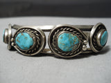 Amazing Heavy Thick Vintage Native American Navajo Turquoise Sterling Silver Bracelet Old-Nativo Arts