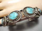 Amazing Heavy Thick Vintage Native American Navajo Turquoise Sterling Silver Bracelet Old-Nativo Arts
