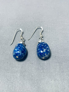 Amazing Native American Navajo Lapis Sterling Silver Earrings-Nativo Arts