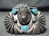 Amazing Native American Navajo Sleeping Beauty Turquoise Sterling Silver Buffalo Huge Ring-Nativo Arts