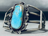 Amazing Swirling Silver Works Vintage Native American Navajo Morenci Turquoise Sterling Bracelet-Nativo Arts