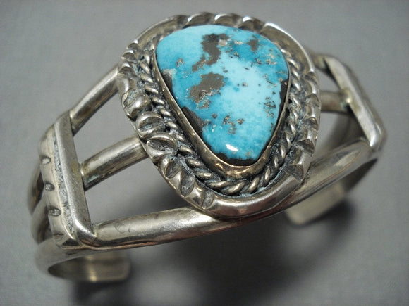 Amazing Vintage Native American Jewelry Navajo Blue Turquoise Sterling Silver Braqcelet Old-Nativo Arts