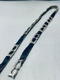 Amazing Vintage Native American Navajo 9 Large Sterling Silver Conchos Black Leather Concho Belt-Nativo Arts