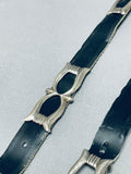 Amazing Vintage Native American Navajo 9 Large Sterling Silver Conchos Black Leather Concho Belt-Nativo Arts