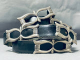 Amazing Vintage Native American Navajo 9 Large Sterling Silver Conchos Black Leather Concho Belt-Nativo Arts