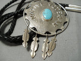 Amazing Vintage Native American Navajo Blue Gem Turquoise Sterling Silver Bolo Tie Old-Nativo Arts