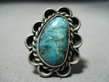 Amazing Vintage Native American Navajo Blue Gem Turquoise Sterling Silver Ring-Nativo Arts