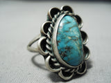Amazing Vintage Native American Navajo Blue Gem Turquoise Sterling Silver Ring-Nativo Arts