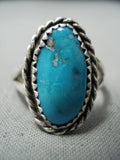 Amazing Vintage Native American Navajo Blue Gem Turquoise Sterling Silver Ring-Nativo Arts