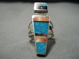 Amazing Vintage Native American Navajo Carico Lake Turquoise Sterling Silver Towering Ring Old-Nativo Arts